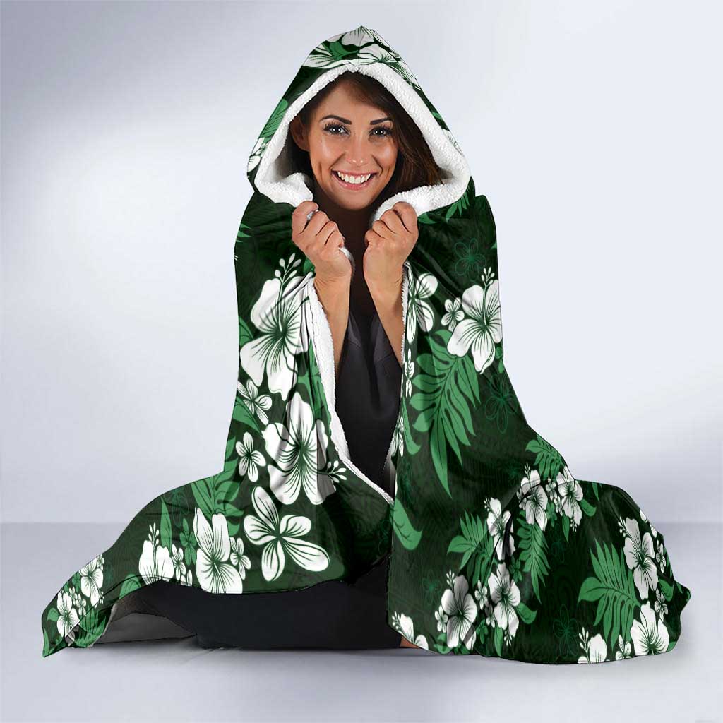 Hawaiian Hibiscus Tribal Floral Green Hooded Blanket Polynesian Tapa Pattern LT01 - Polynesian Pride