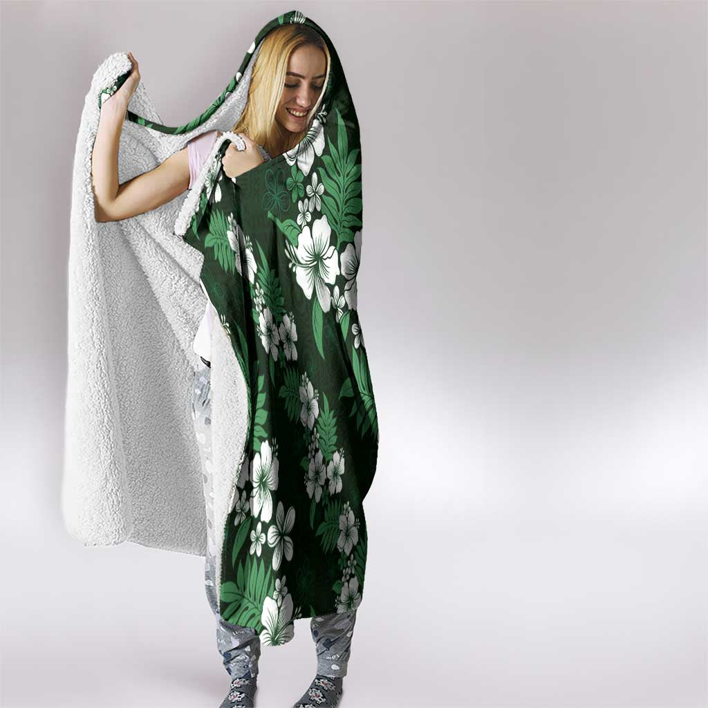 Hawaiian Hibiscus Tribal Floral Green Hooded Blanket Polynesian Tapa Pattern LT01 - Polynesian Pride