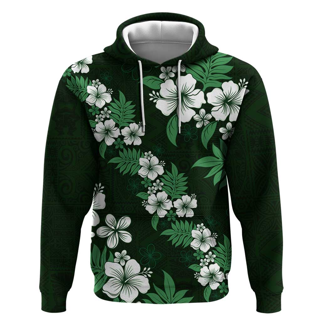 Hawaiian Hibiscus Tribal Floral Green Hoodie Polynesian Tapa Pattern LT01 Pullover Hoodie Green - Polynesian Pride