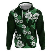 Hawaiian Hibiscus Tribal Floral Green Hoodie Polynesian Tapa Pattern LT01 Pullover Hoodie Green - Polynesian Pride
