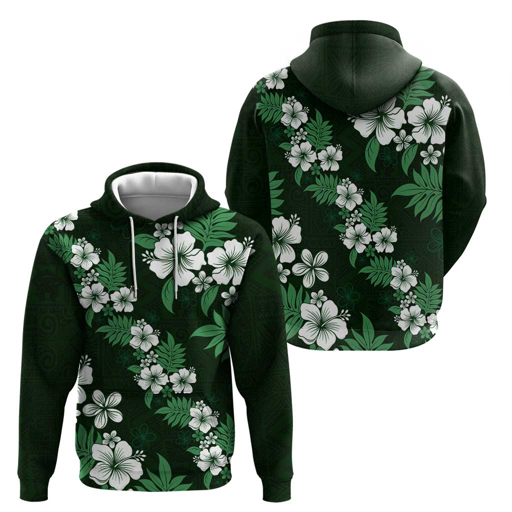 Hawaiian Hibiscus Tribal Floral Green Hoodie Polynesian Tapa Pattern LT01 - Polynesian Pride
