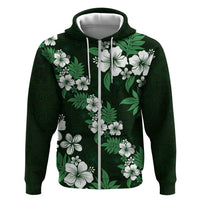 Hawaiian Hibiscus Tribal Floral Green Hoodie Polynesian Tapa Pattern LT01 Zip Hoodie Green - Polynesian Pride