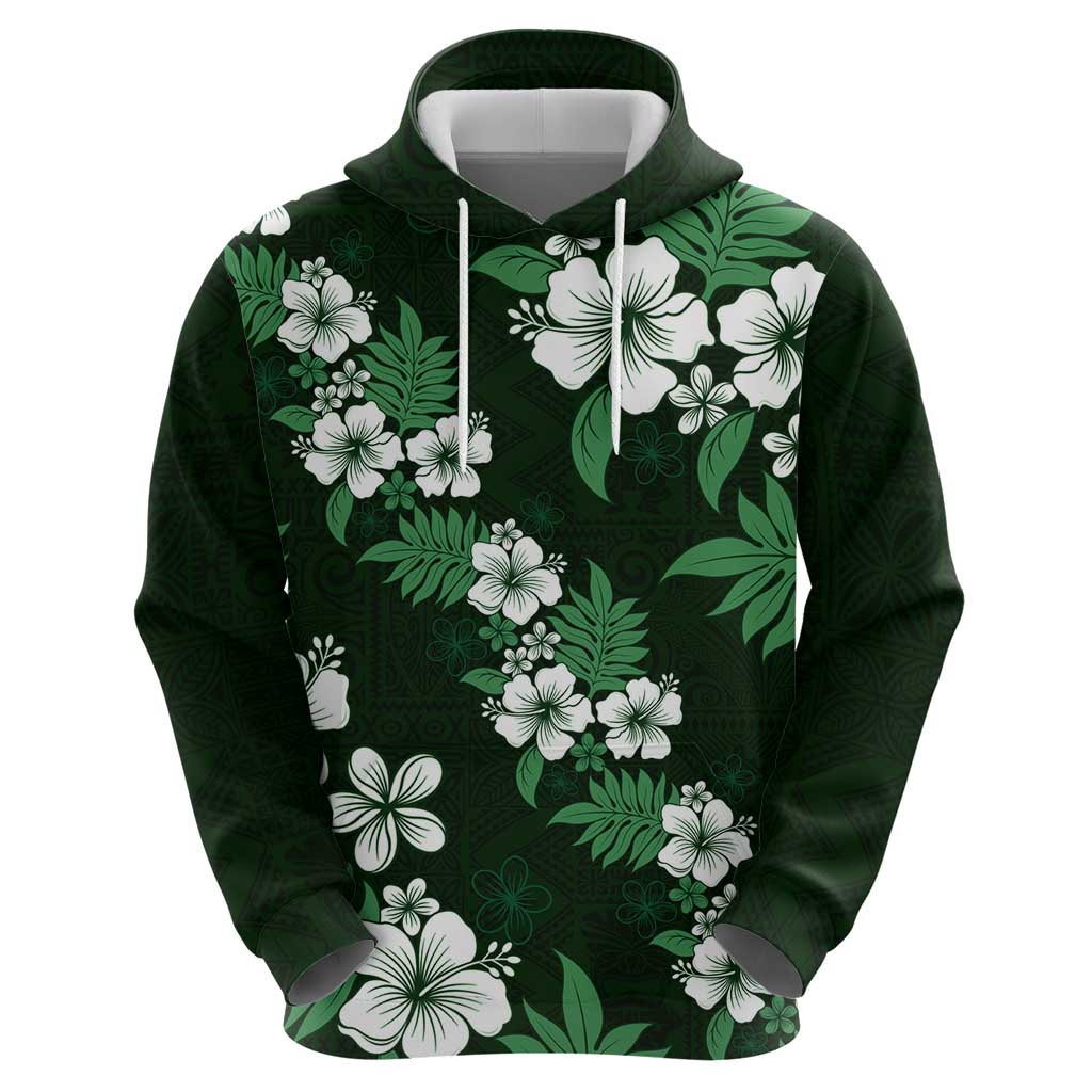 Hawaiian Hibiscus Tribal Floral Green Hoodie Polynesian Tapa Pattern LT01 - Polynesian Pride