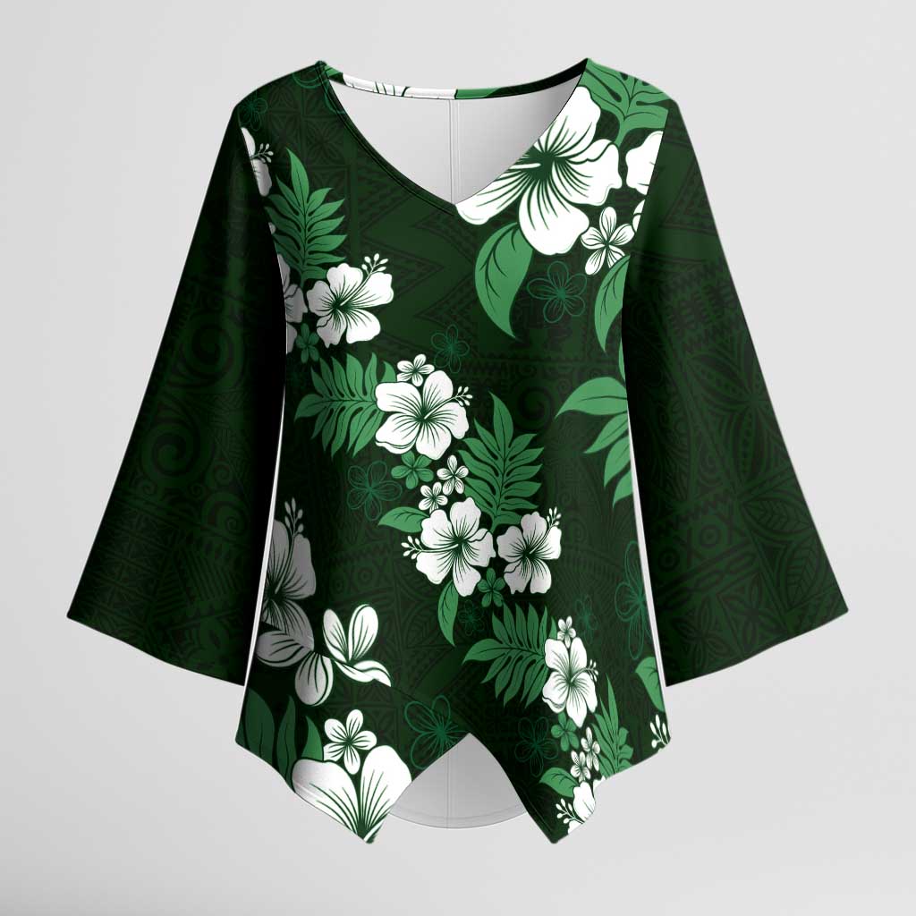 Hawaiian Hibiscus Tribal Floral Green Kimono Sleeve Blouse Polynesian Tapa Pattern LT01 Female Green - Polynesian Pride
