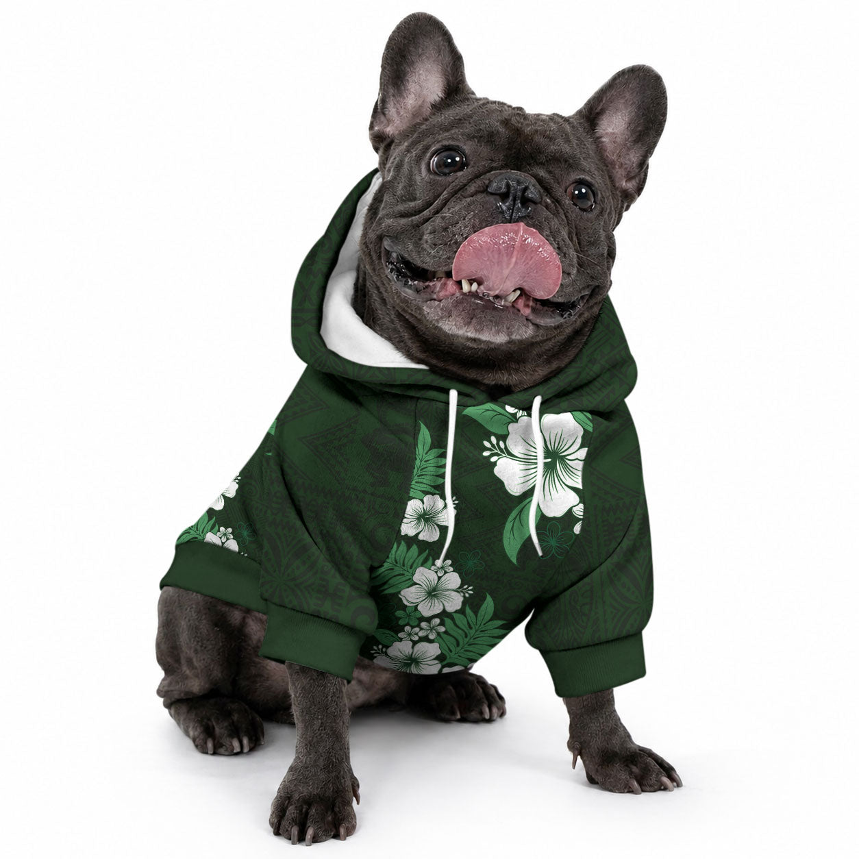 Hawaiian Hibiscus Tribal Floral Green Pet Hoodie Polynesian Tapa Pattern LT01 - Polynesian Pride