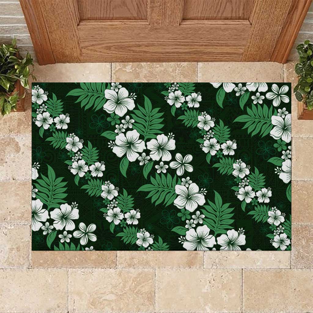 Hawaiian Hibiscus Tribal Floral Green Rubber Doormat Polynesian Tapa Pattern LT01 Green - Polynesian Pride