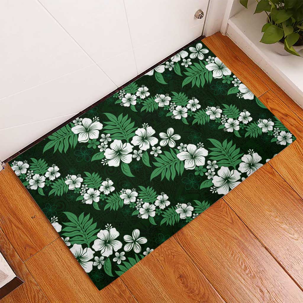 Hawaiian Hibiscus Tribal Floral Green Rubber Doormat Polynesian Tapa Pattern LT01 - Polynesian Pride