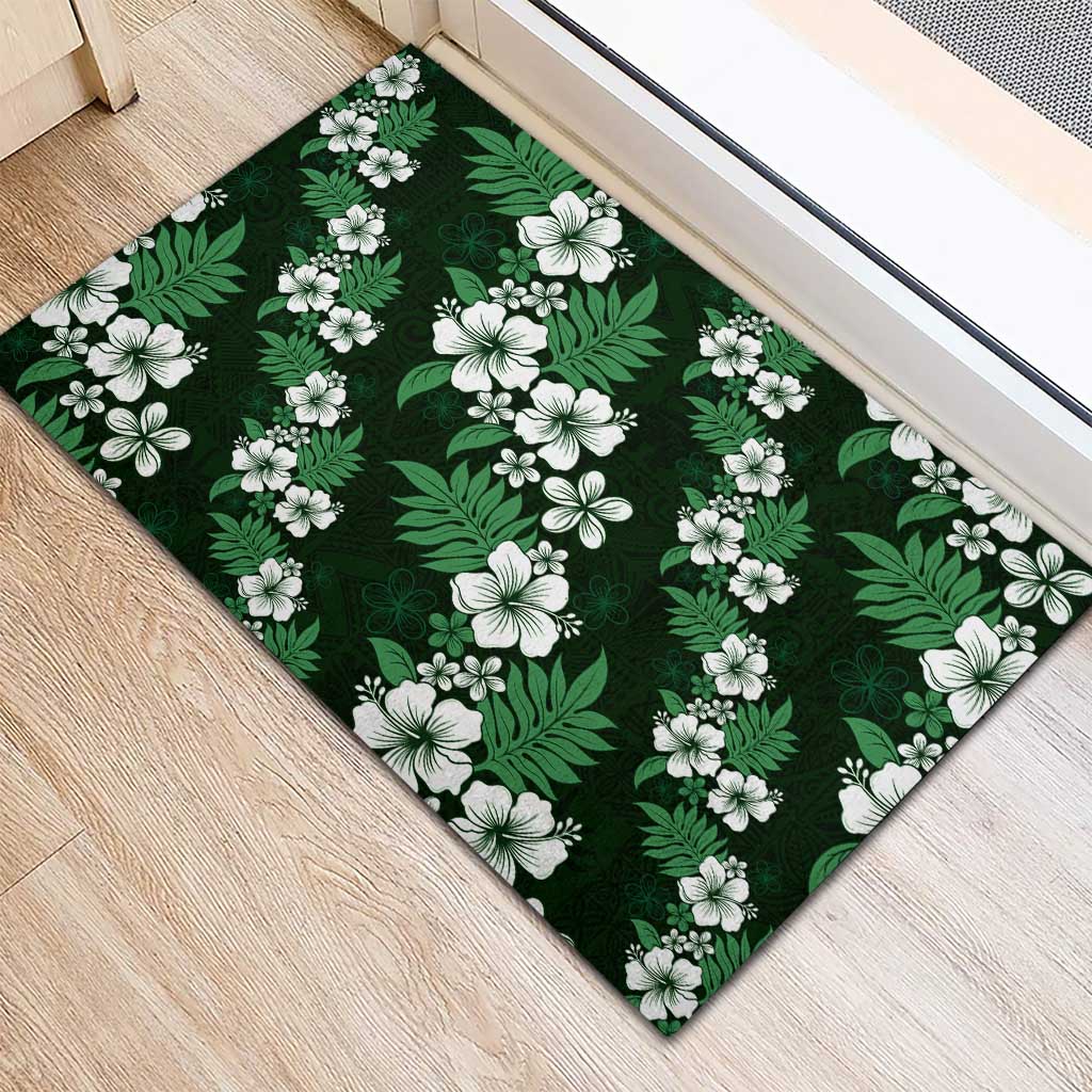 Hawaiian Hibiscus Tribal Floral Green Rubber Doormat Polynesian Tapa Pattern LT01 - Polynesian Pride