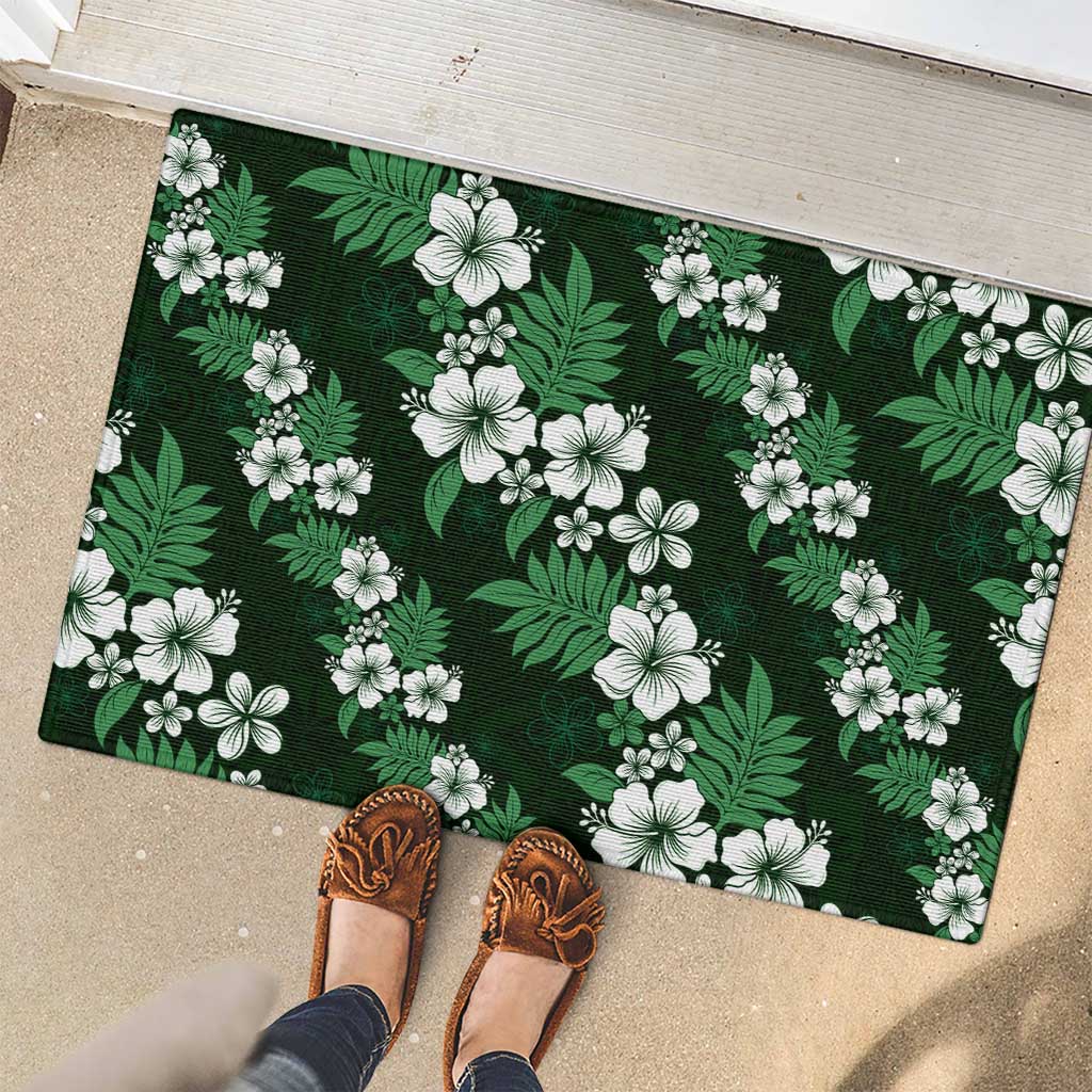 Hawaiian Hibiscus Tribal Floral Green Rubber Doormat Polynesian Tapa Pattern LT01 - Polynesian Pride