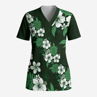 Hawaiian Hibiscus Tribal Floral Green Scrub Top Polynesian Tapa Pattern LT01 Adult Green - Polynesian Pride