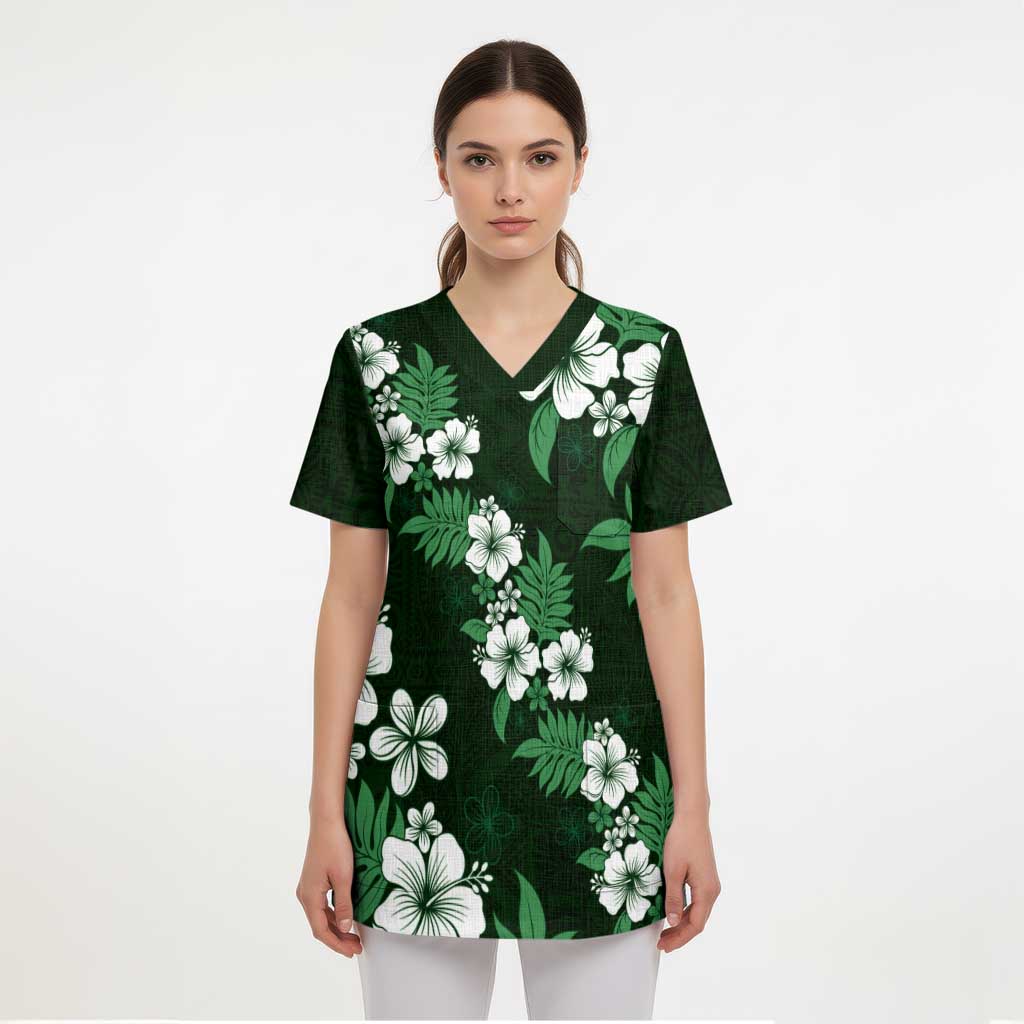 Hawaiian Hibiscus Tribal Floral Green Scrub Top Polynesian Tapa Pattern LT01 - Polynesian Pride