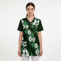 Hawaiian Hibiscus Tribal Floral Green Scrub Top Polynesian Tapa Pattern LT01 - Polynesian Pride