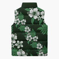 Hawaiian Hibiscus Tribal Floral Green Sleeveless Puffer Jacket Polynesian Tapa Pattern LT01 - Polynesian Pride