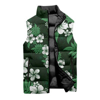 Hawaiian Hibiscus Tribal Floral Green Sleeveless Puffer Jacket Polynesian Tapa Pattern LT01 - Polynesian Pride
