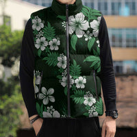 Hawaiian Hibiscus Tribal Floral Green Sleeveless Puffer Jacket Polynesian Tapa Pattern LT01 - Polynesian Pride