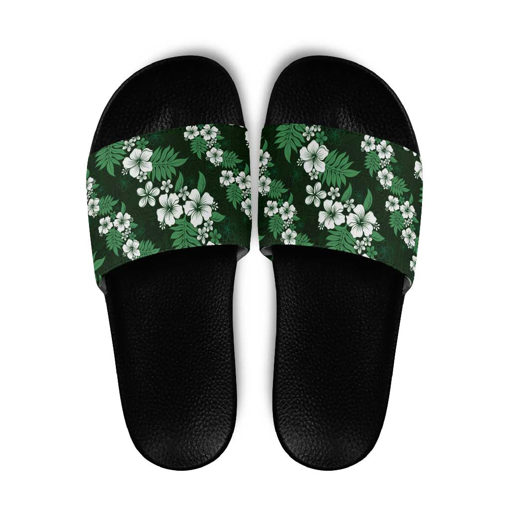 Hawaiian Hibiscus Tribal Floral Green Slide Sandals Polynesian Tapa Pattern LT01 Green - Polynesian Pride