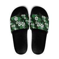 Hawaiian Hibiscus Tribal Floral Green Slide Sandals Polynesian Tapa Pattern LT01 Green - Polynesian Pride