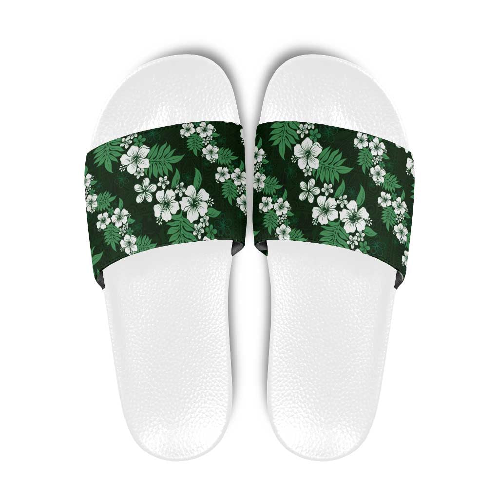 Hawaiian Hibiscus Tribal Floral Green Slide Sandals Polynesian Tapa Pattern LT01 Green - Polynesian Pride