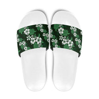 Hawaiian Hibiscus Tribal Floral Green Slide Sandals Polynesian Tapa Pattern LT01 Green - Polynesian Pride