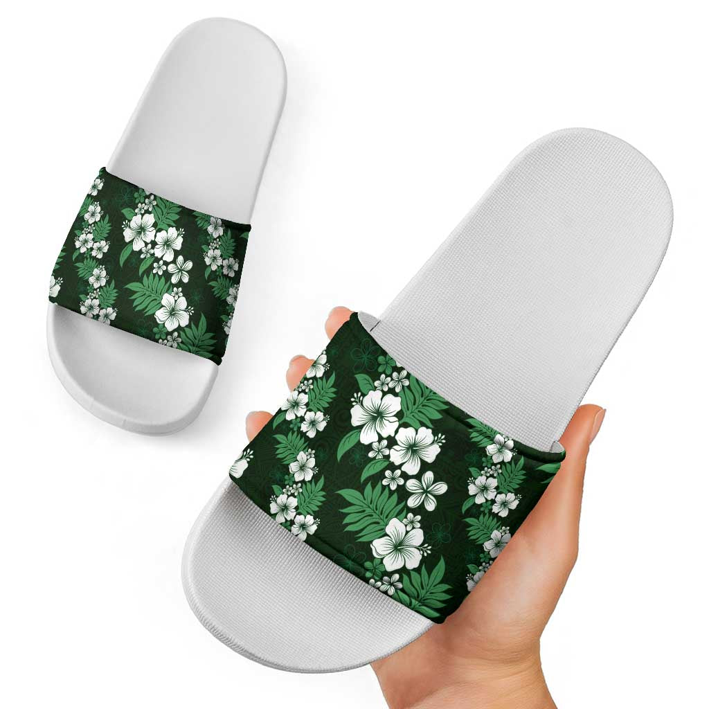 Hawaiian Hibiscus Tribal Floral Green Slide Sandals Polynesian Tapa Pattern LT01 - Polynesian Pride