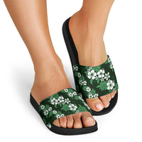 Hawaiian Hibiscus Tribal Floral Green Slide Sandals Polynesian Tapa Pattern LT01 - Polynesian Pride