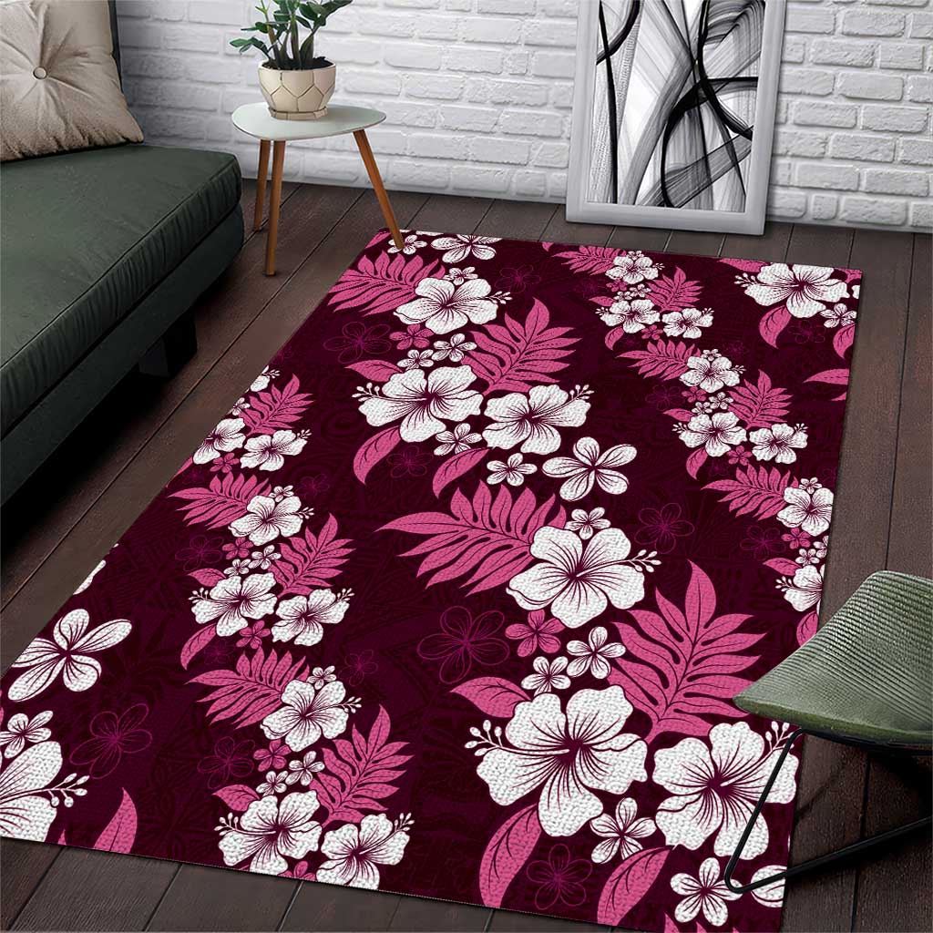 Hawaiian Hibiscus Tribal Floral Pink Area Rug Polynesian Tapa Pattern LT01 Pink - Polynesian Pride