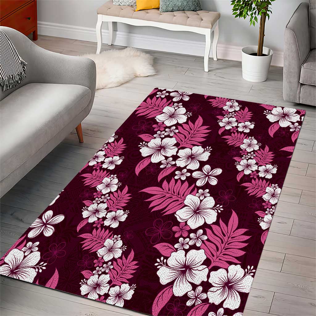 Hawaiian Hibiscus Tribal Floral Pink Area Rug Polynesian Tapa Pattern LT01 - Polynesian Pride
