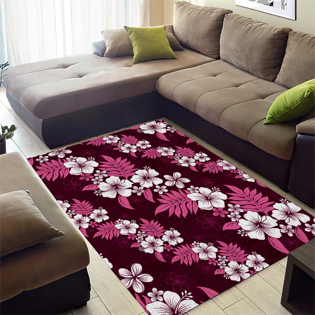 Hawaiian Hibiscus Tribal Floral Pink Area Rug Polynesian Tapa Pattern LT01 - Polynesian Pride