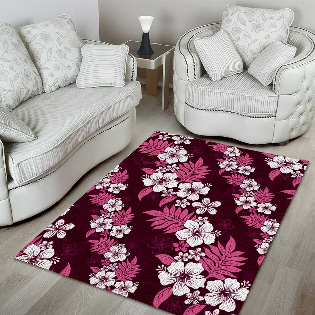 Hawaiian Hibiscus Tribal Floral Pink Area Rug Polynesian Tapa Pattern LT01 - Polynesian Pride