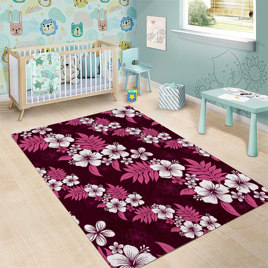Hawaiian Hibiscus Tribal Floral Pink Area Rug Polynesian Tapa Pattern LT01 - Polynesian Pride
