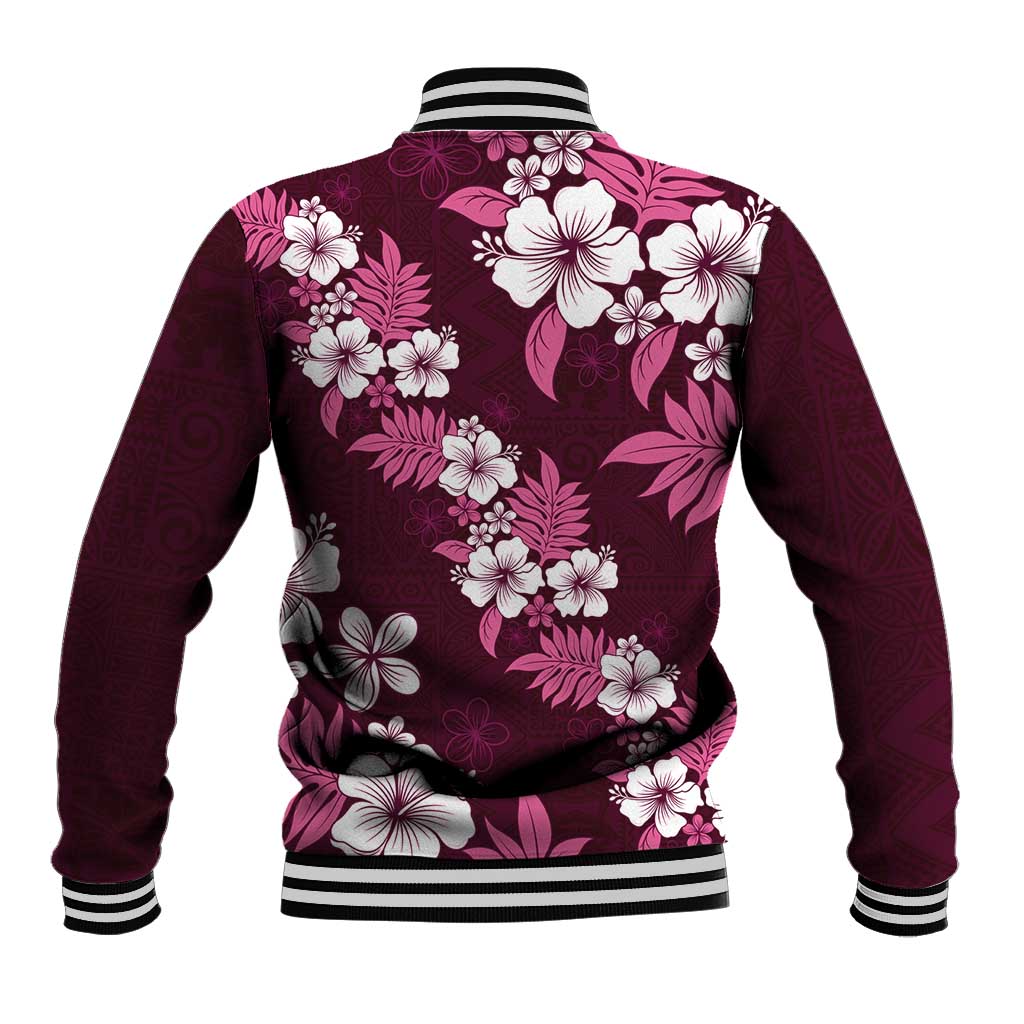 Hawaiian Hibiscus Tribal Floral Pink Baseball Jacket Polynesian Tapa Pattern LT01 - Polynesian Pride
