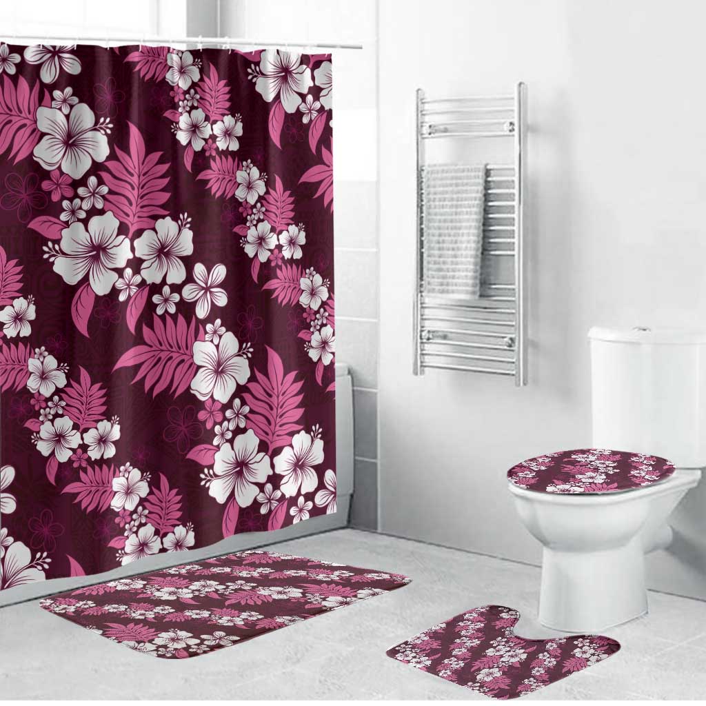 Hawaiian Hibiscus Tribal Floral Pink Bathroom Set Polynesian Tapa Pattern LT01 Bathroom Set (4 pcs) Pink - Polynesian Pride