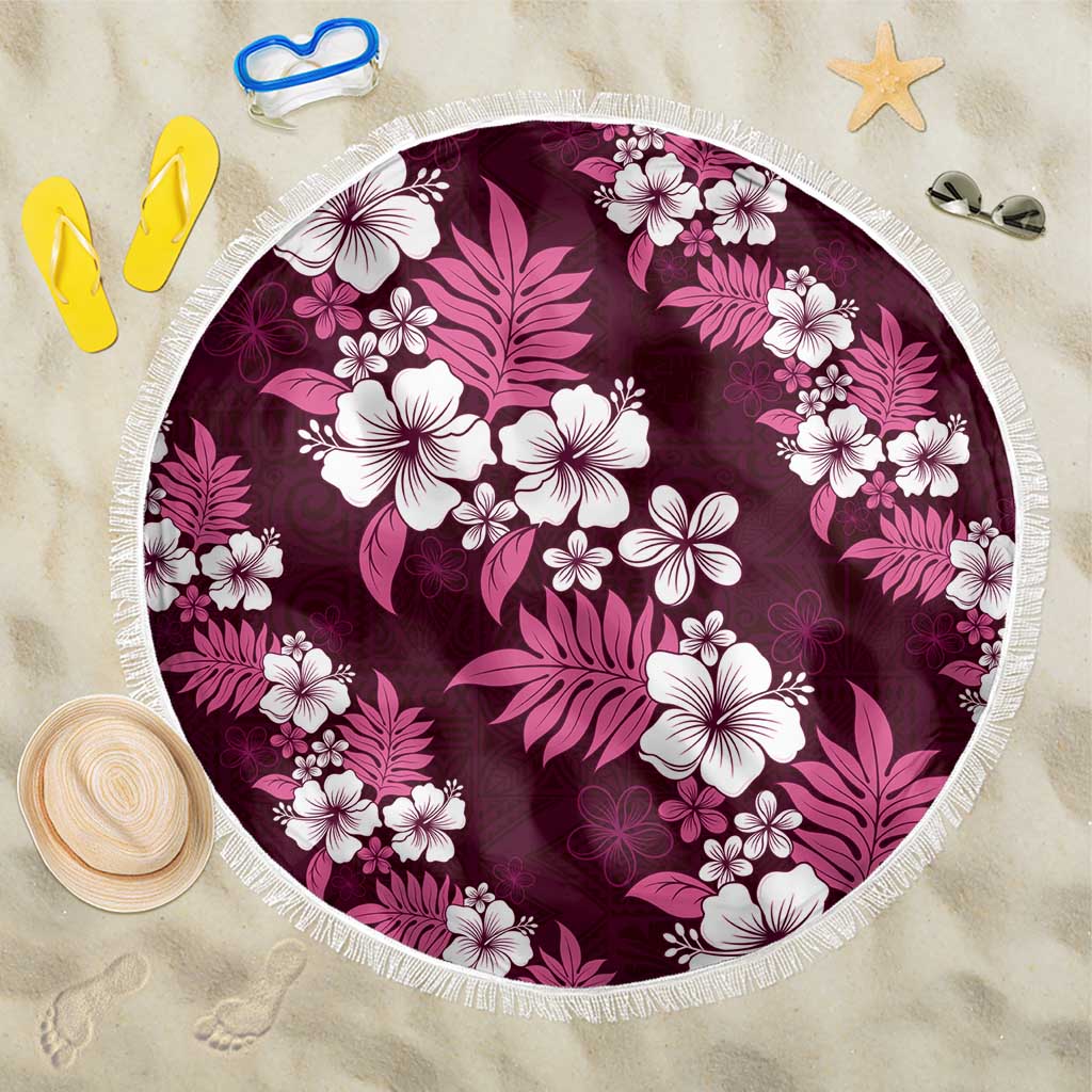 Hawaiian Hibiscus Tribal Floral Pink Beach Blanket Polynesian Tapa Pattern LT01 One Size 150cm Pink - Polynesian Pride