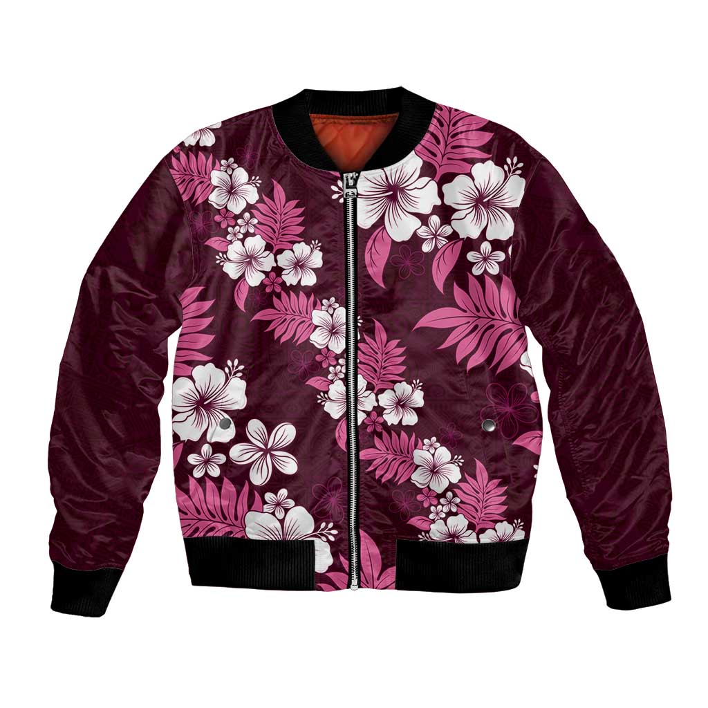 Hawaiian Hibiscus Tribal Floral Pink Bomber Jacket Polynesian Tapa Pattern LT01 Unisex Pink - Polynesian Pride