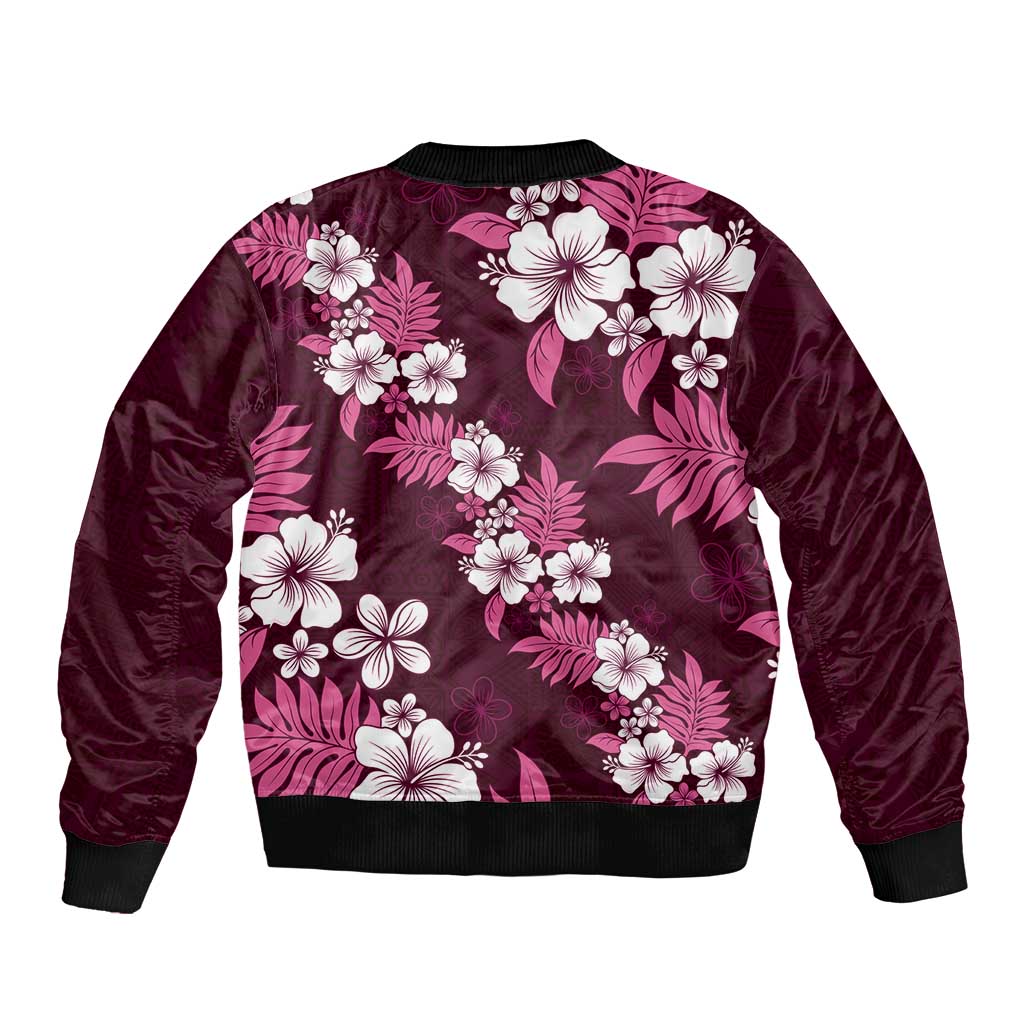 Hawaiian Hibiscus Tribal Floral Pink Bomber Jacket Polynesian Tapa Pattern LT01 - Polynesian Pride