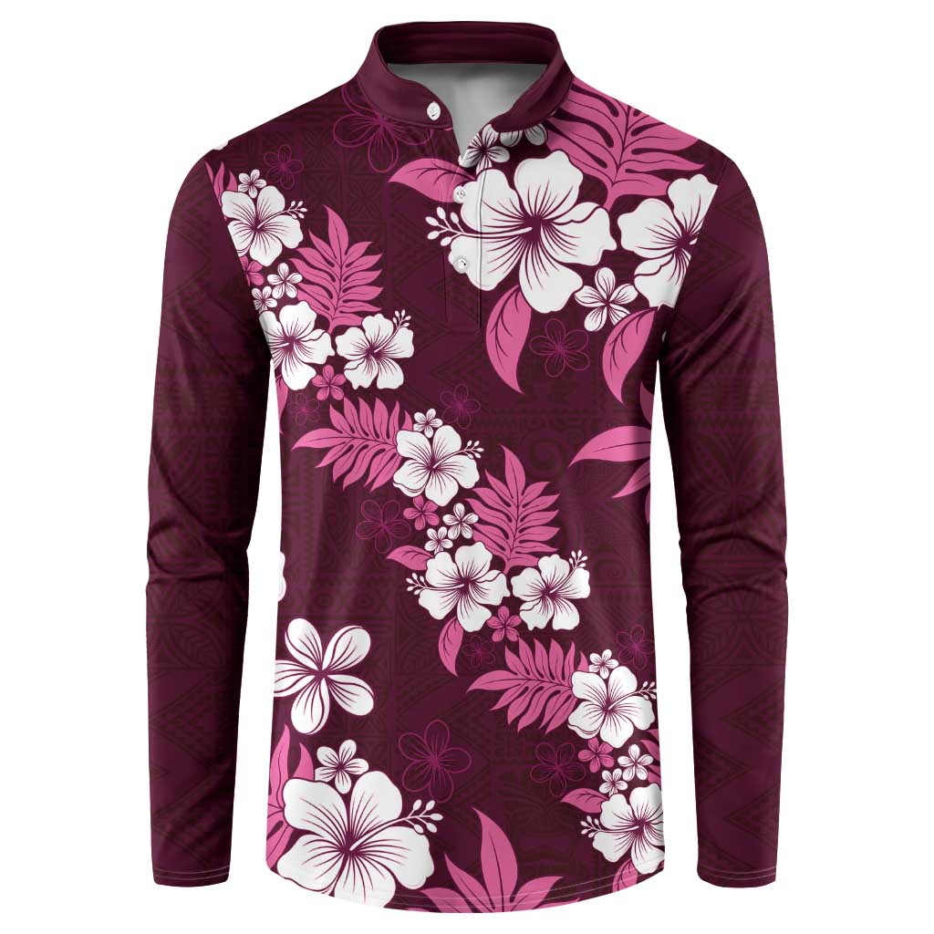 Hawaiian Hibiscus Tribal Floral Pink Button Sweatshirt Polynesian Tapa Pattern LT01 Pink - Polynesian Pride