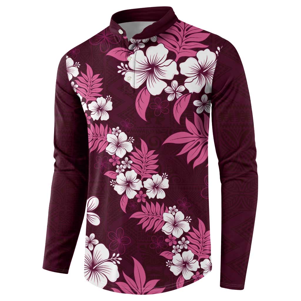 Hawaiian Hibiscus Tribal Floral Pink Button Sweatshirt Polynesian Tapa Pattern LT01 - Polynesian Pride