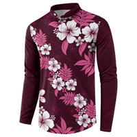 Hawaiian Hibiscus Tribal Floral Pink Button Sweatshirt Polynesian Tapa Pattern LT01 - Polynesian Pride
