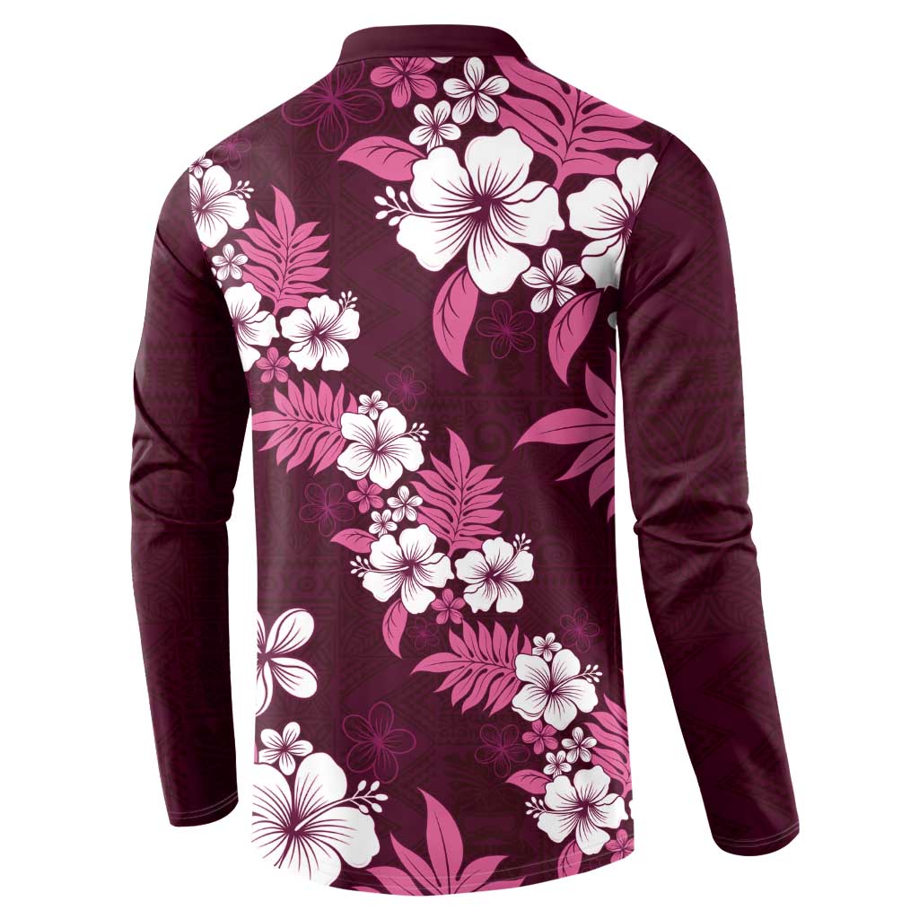 Hawaiian Hibiscus Tribal Floral Pink Button Sweatshirt Polynesian Tapa Pattern LT01 - Polynesian Pride