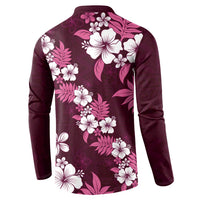 Hawaiian Hibiscus Tribal Floral Pink Button Sweatshirt Polynesian Tapa Pattern LT01 - Polynesian Pride