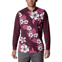 Hawaiian Hibiscus Tribal Floral Pink Button Sweatshirt Polynesian Tapa Pattern LT01 - Polynesian Pride