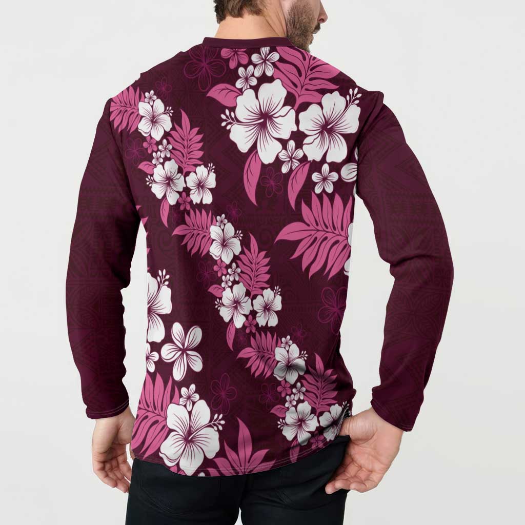 Hawaiian Hibiscus Tribal Floral Pink Button Sweatshirt Polynesian Tapa Pattern LT01 - Polynesian Pride