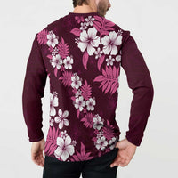 Hawaiian Hibiscus Tribal Floral Pink Button Sweatshirt Polynesian Tapa Pattern LT01 - Polynesian Pride