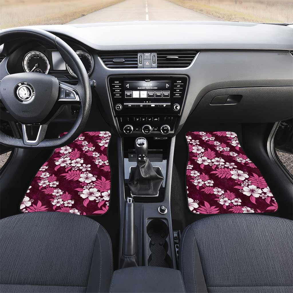 Hawaiian Hibiscus Tribal Floral Pink Car Mats Polynesian Tapa Pattern LT01 Set 2pcs - Front Pink - Polynesian Pride