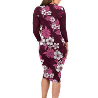 Hawaiian Hibiscus Tribal Floral Pink Long Sleeve Bodycon Dress Polynesian Tapa Pattern LT01 - Polynesian Pride