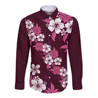 Hawaiian Hibiscus Tribal Floral Pink Long Sleeve Button Shirt Polynesian Tapa Pattern LT01 Unisex Pink - Polynesian Pride