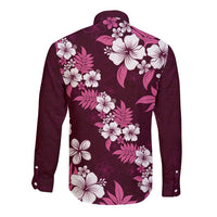 Hawaiian Hibiscus Tribal Floral Pink Long Sleeve Button Shirt Polynesian Tapa Pattern LT01 - Polynesian Pride