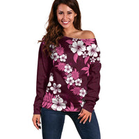 Hawaiian Hibiscus Tribal Floral Pink Off Shoulder Sweater Polynesian Tapa Pattern LT01 Women Pink - Polynesian Pride