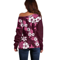 Hawaiian Hibiscus Tribal Floral Pink Off Shoulder Sweater Polynesian Tapa Pattern LT01 - Polynesian Pride