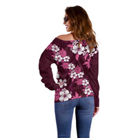 Hawaiian Hibiscus Tribal Floral Pink Off Shoulder Sweater Polynesian Tapa Pattern LT01 - Polynesian Pride